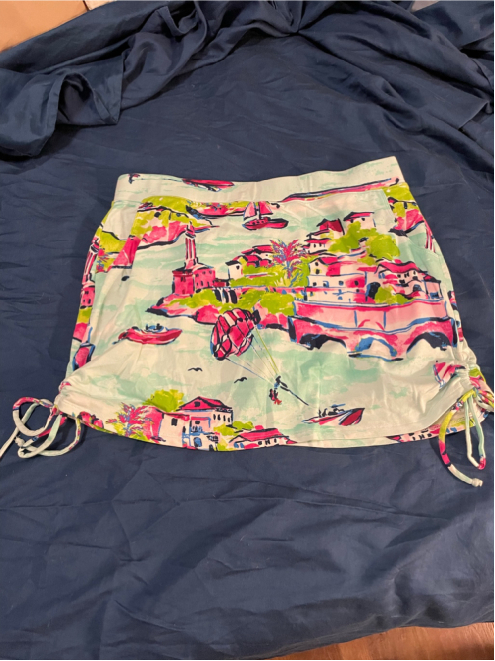 Women's Crown & Ivy Skort Size L Blue Pink Coastal Print